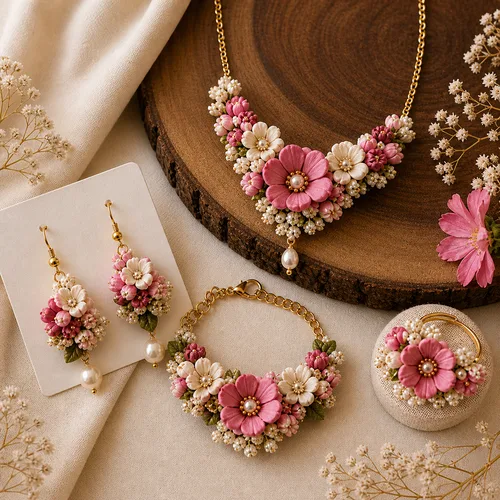 Handmade Flower Jewellery Set – Floral Gota Patti Jewellery for Haldi, Mehendi & Wedding