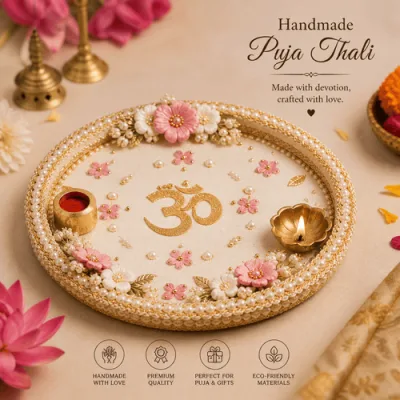 Handmade Puja Thali Set – Decorative Pooja Thali with Diya & Accessories for Aarti, Festivals & Gifting