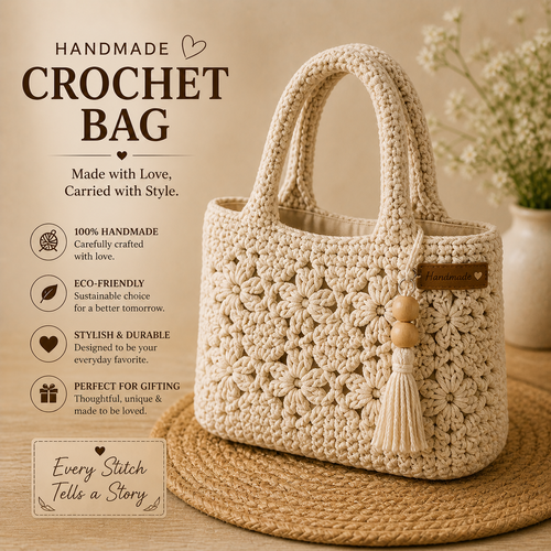 Handmade Crochet Bag – Boho Hand Knitted Tote, Shoulder & Sling Bag for Women & Girls primary image
