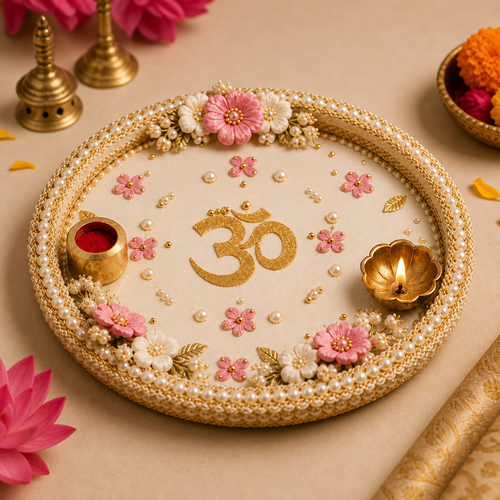 Handmade Puja Thali Set – Decorative Pooja Thali with Diya & Accessories for Aarti, Festivals & Gifting alternate view