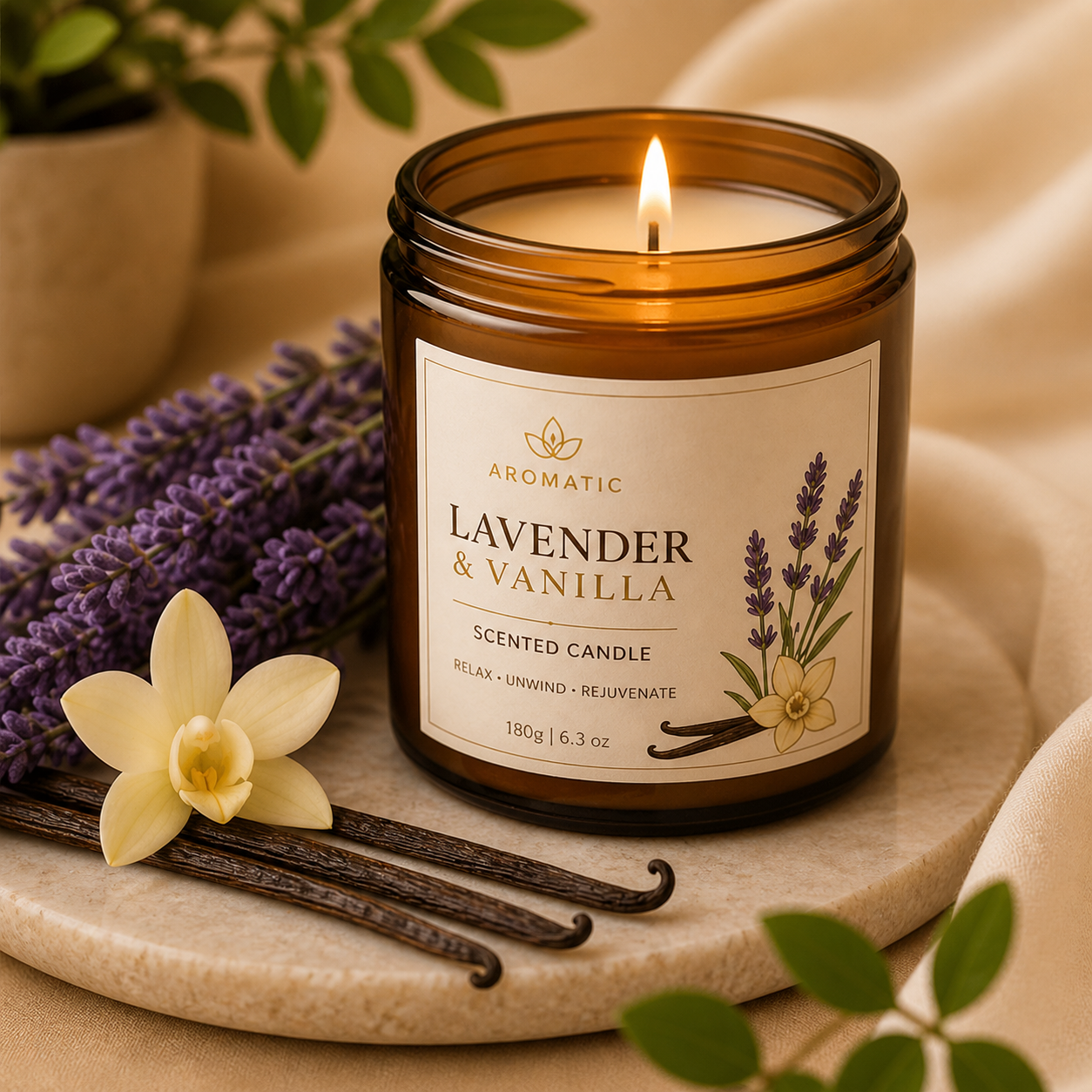 Aromatic Lavender & Vanilla Scented Candle – Handcrafted Soy Wax Candle for Relaxation & Home Decor alternate view