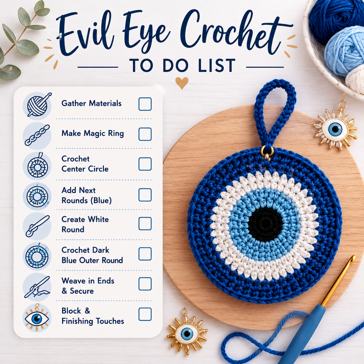 Handmade Crochet Evil Eye Keychain – Boho Hand Knitted Nazar Battu Protection Keychain for Good Luck & Positive Energy primary image