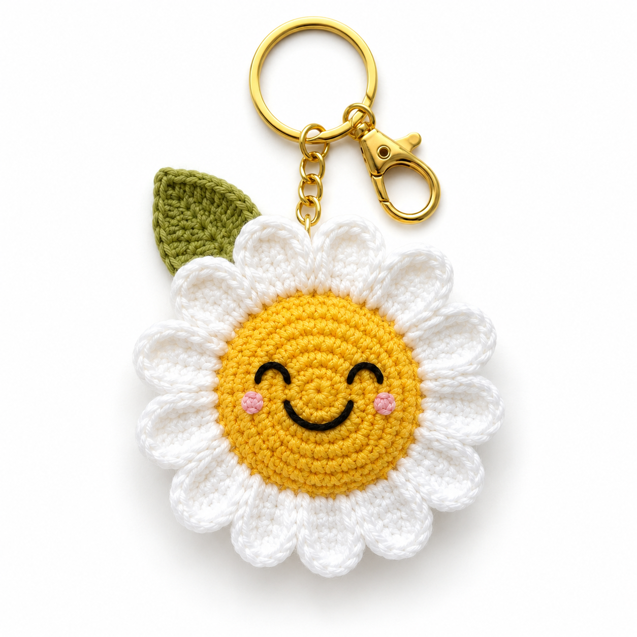 Handmade Crochet Sunflower Keychain – Yellow & White Two Tone Hand Knitted Flower Charm for Keys, Bags & Giftin alternate view