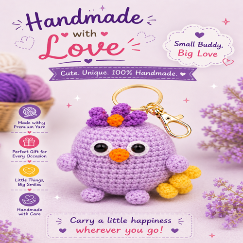 Handmade Crochet Lavender Duck Keychain – Adorable Hand Knitted Amigurumi Duck Charm for Keys, Bags & Gifting primary image