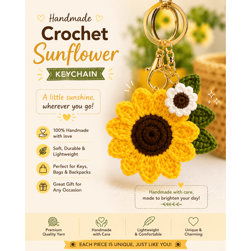 Handmade Crochet Double Sunflower Keychain – Two Blooms Hand Knitted Sunflower Charm for Keys, Bags & Gifting primary image