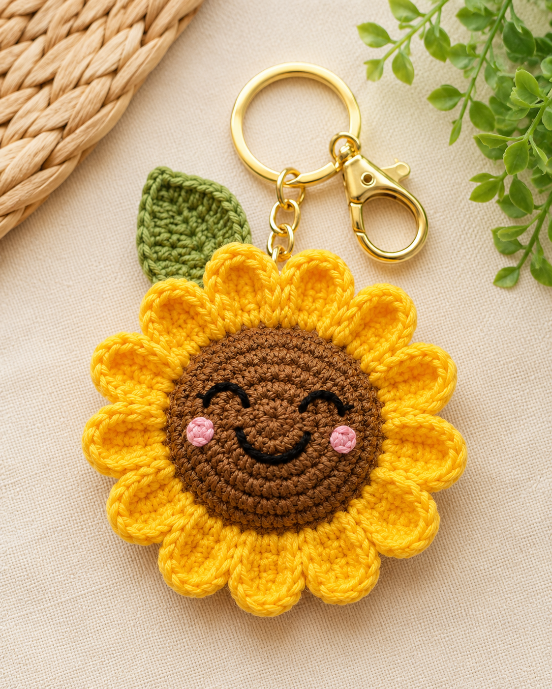 Handmade Crochet Sunflower Keychain – Bright Yellow Hand Knitted Sunflower Charm for Keys, Bags & Gifting alternate view