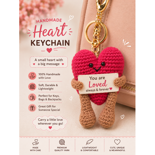 Handmade Crochet Red Heart Keychain – Hand Knitted Love Heart Charm for Keys, Bags & Gifting primary image