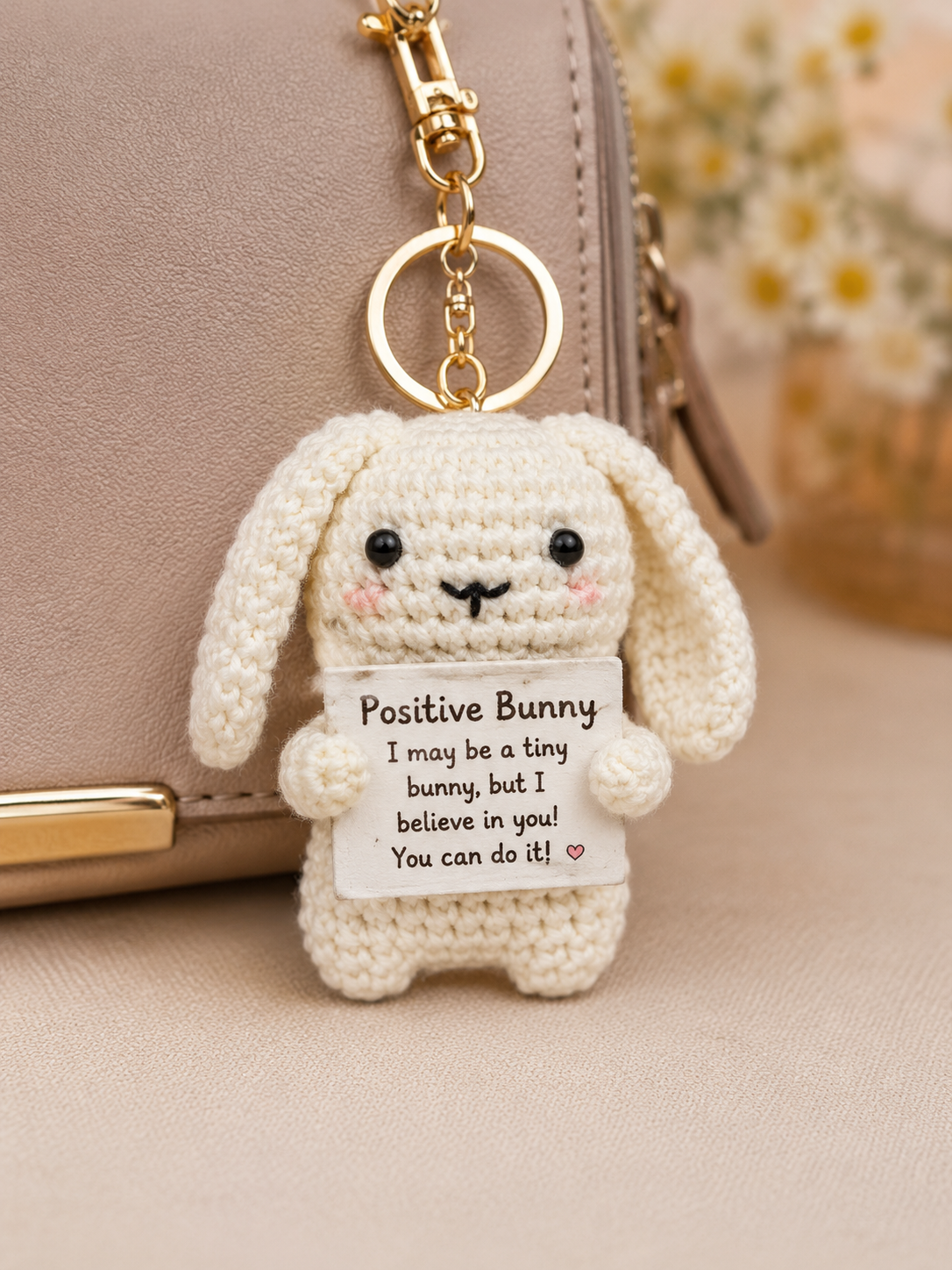 Handmade Crochet White Teddy Bear Keychain – Adorable Hand Knitted Amigurumi Teddy Charm for Keys, Bags & Gifting alternate view
