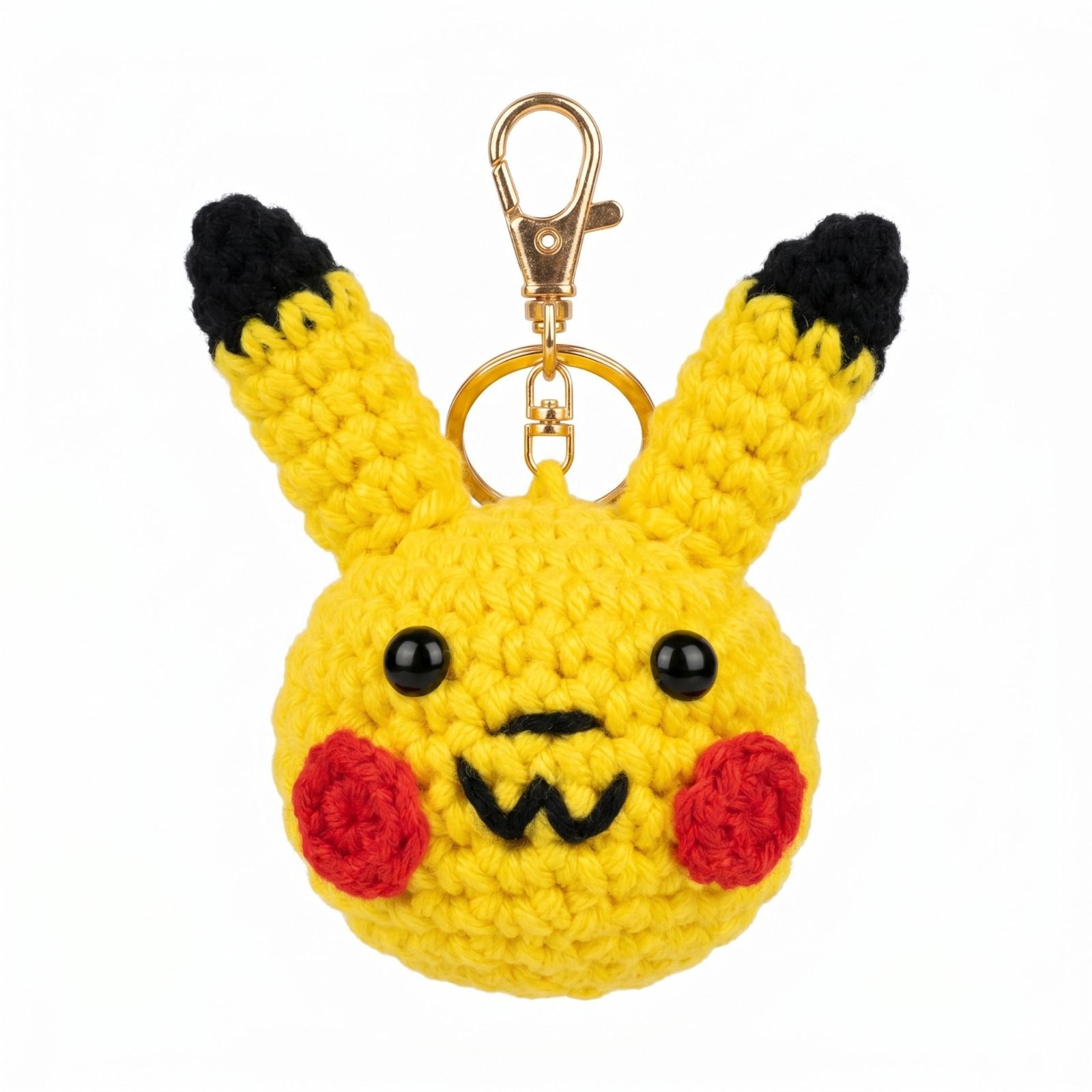 Handmade Crochet Pikachu Inspired Keychain – Adorable Hand Knitted Yellow Electric Mouse Amigurumi Charm for Keys & Bags alternate view