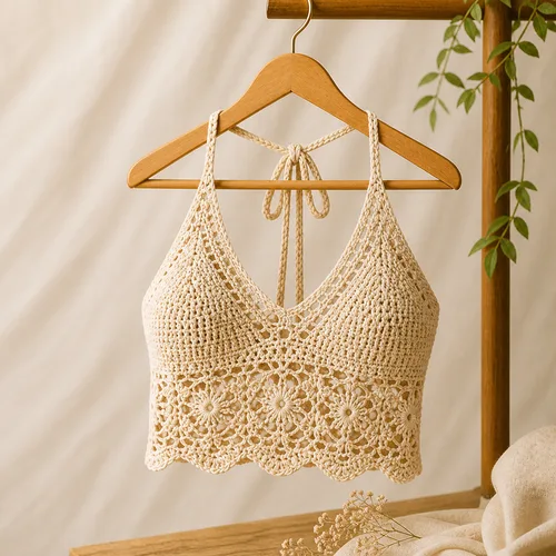 Handmade Crochet Crop Top – Boho Hand Knitted Beach & Festival Top for Women & Girls