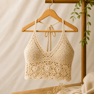 Handmade Crochet Crop Top – Boho Hand Knitted Beach & Festival Top for Women & Girls