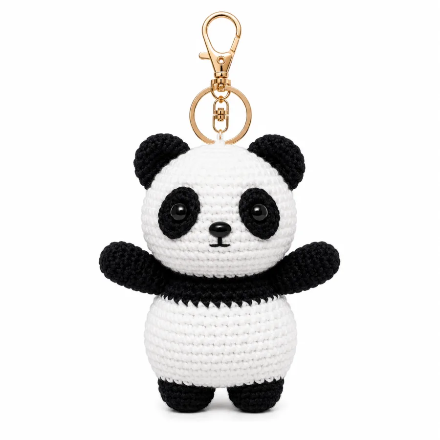 Handmade Crochet Panda Keychain – Adorable Hand Knitted Amigurumi Panda Bear Charm for Keys, Bags & Gifting