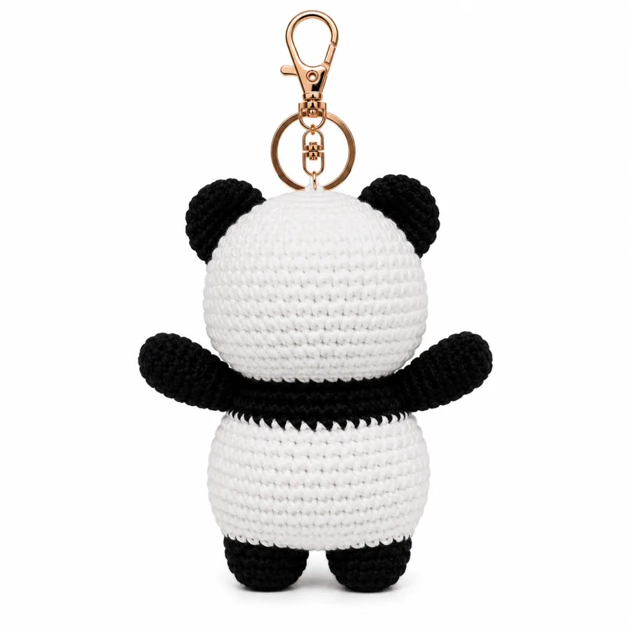 Handmade Crochet Panda Keychain – Adorable Hand Knitted Amigurumi Panda Bear Charm for Keys, Bags & Gifting