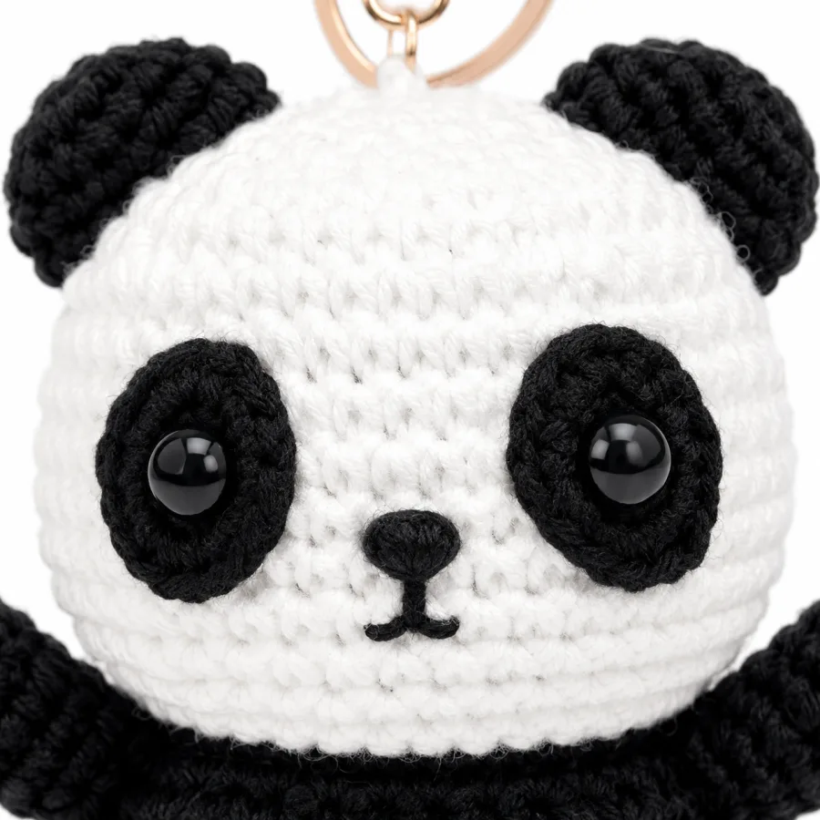 Handmade Crochet Panda Keychain – Adorable Hand Knitted Amigurumi Panda Bear Charm for Keys, Bags & Gifting