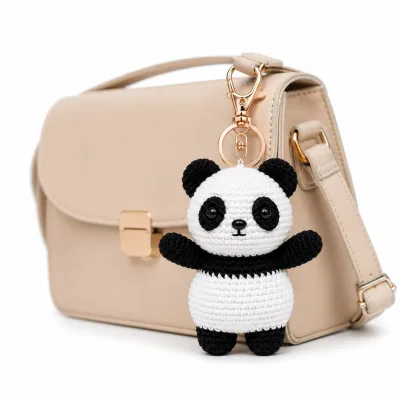 Handmade Crochet Panda Keychain – Adorable Hand Knitted Amigurumi Panda Bear Charm for Keys, Bags & Gifting