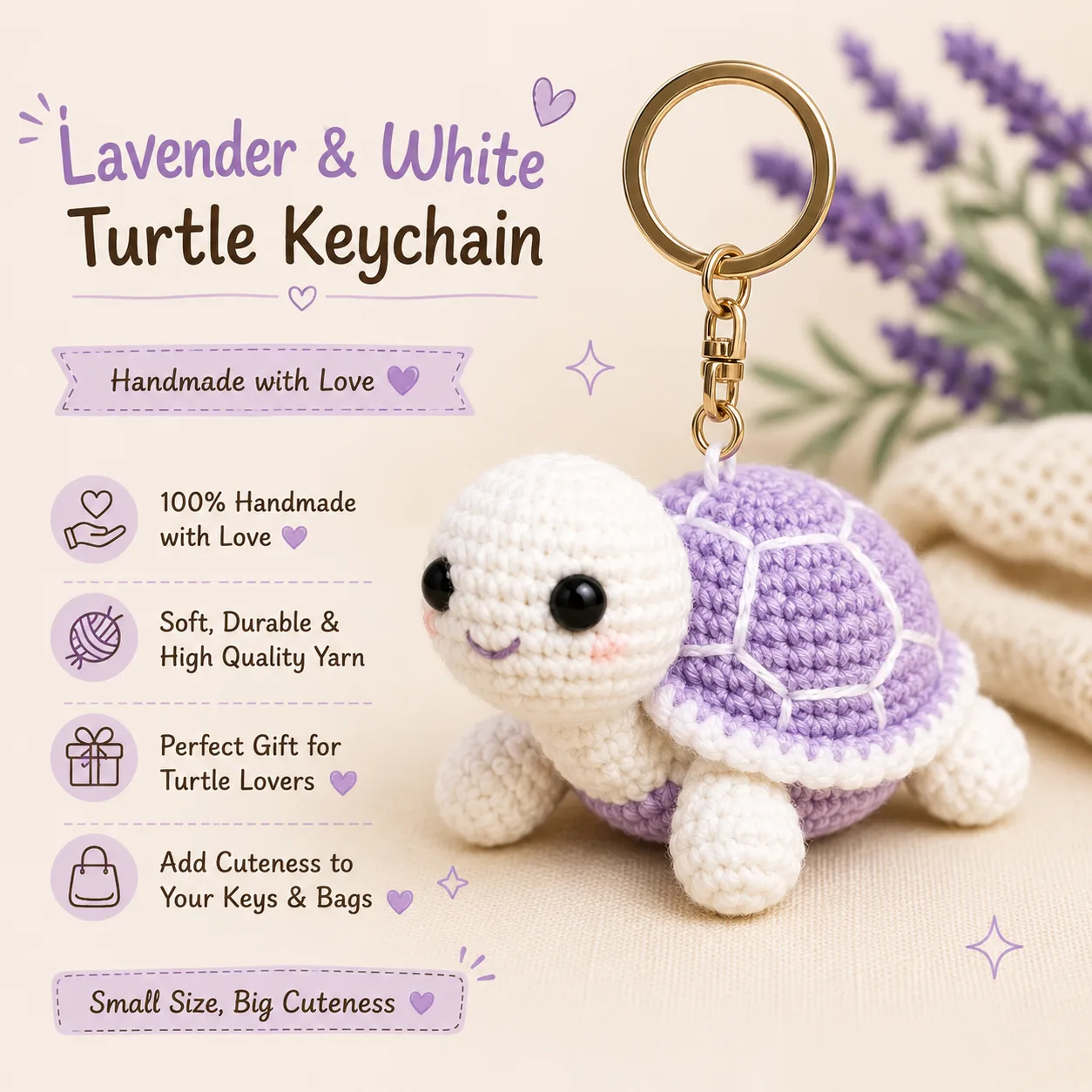 Handmade Crochet Turtle Keychain – Adorable Hand Knitted Amigurumi Sea Turtle Charm for Keys, Bags & Gifting