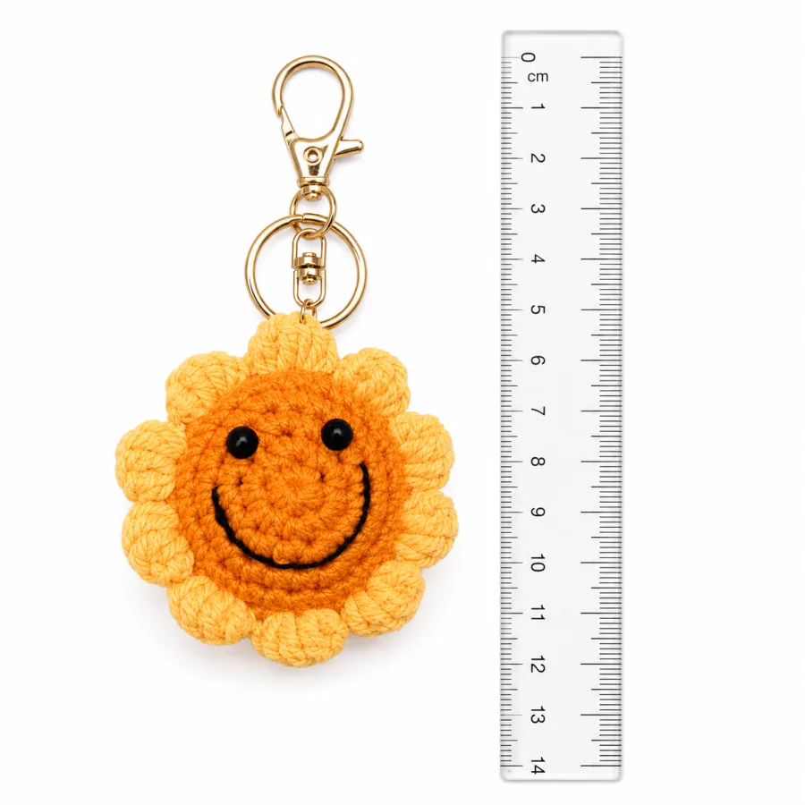 Handmade Crochet Sunflower Keychain – Bright Yellow Hand Knitted Sunflower Charm for Keys, Bags & Gifting