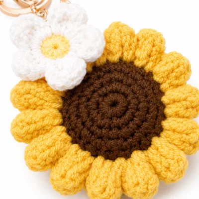 Handmade Crochet Double Sunflower Keychain – Two Blooms Hand Knitted Sunflower Charm for Keys, Bags & Gifting alternate view