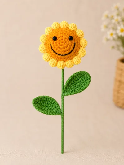 Handmade Crochet Sunflower Stick – Hand Knitted Sunflower on Stem for Home Decor, Gifting, Vase Display & Events alternate view