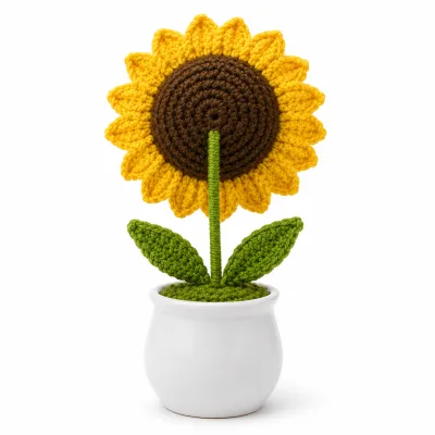 Handmade Crochet Sunflower Arrangement in Plastic Pot – Hand Knitted Sunflower Display Pot for Home Decor, Desk & Gifting alternate view