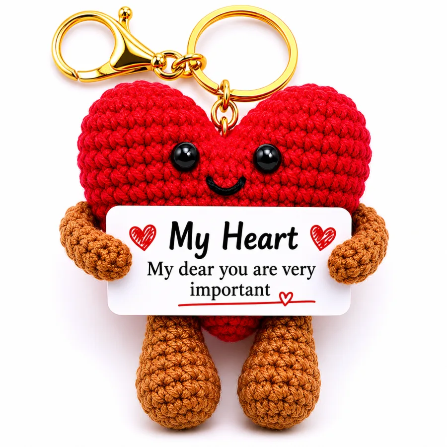 Handmade Crochet Red Heart Keychain – Hand Knitted Love Heart Charm for Keys, Bags & Gifting