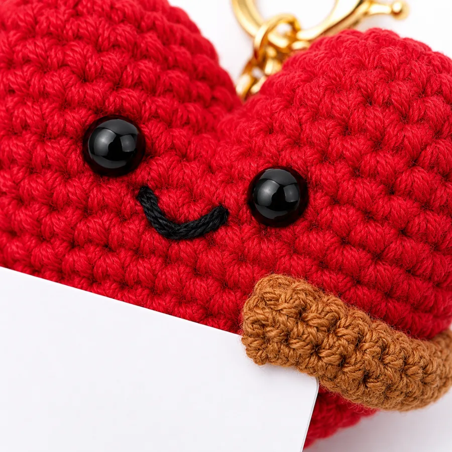 Handmade Crochet Red Heart Keychain – Hand Knitted Love Heart Charm for Keys, Bags & Gifting
