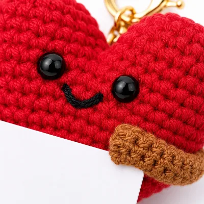 Handmade Crochet Red Heart Keychain – Hand Knitted Love Heart Charm for Keys, Bags & Gifting
