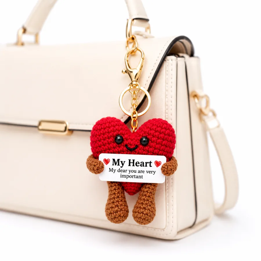 Handmade Crochet Red Heart Keychain – Hand Knitted Love Heart Charm for Keys, Bags & Gifting