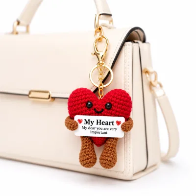 Handmade Crochet Red Heart Keychain – Hand Knitted Love Heart Charm for Keys, Bags & Gifting