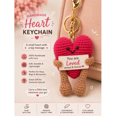 Handmade Crochet Red Heart Keychain – Hand Knitted Love Heart Charm for Keys, Bags & Gifting primary image
