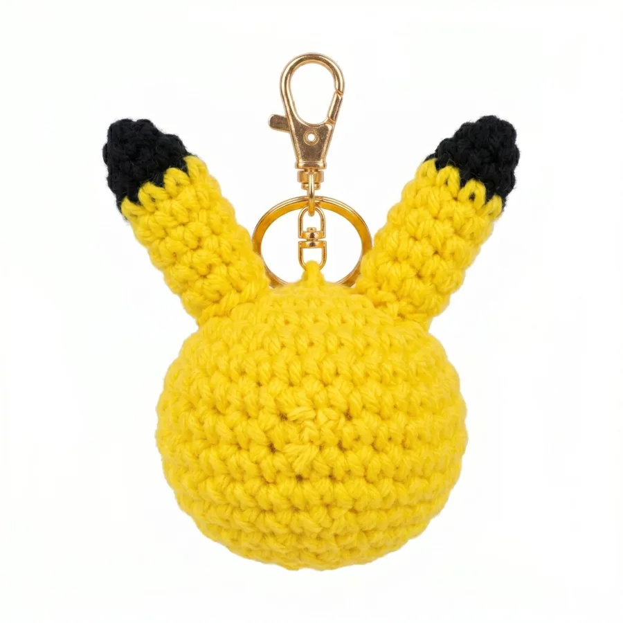 Handmade Crochet Pikachu Inspired Keychain – Adorable Hand Knitted Yellow Electric Mouse Amigurumi Charm for Keys & Bags