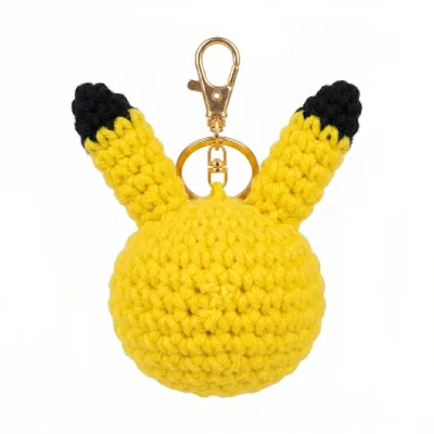 Handmade Crochet Pikachu Inspired Keychain – Adorable Hand Knitted Yellow Electric Mouse Amigurumi Charm for Keys & Bags