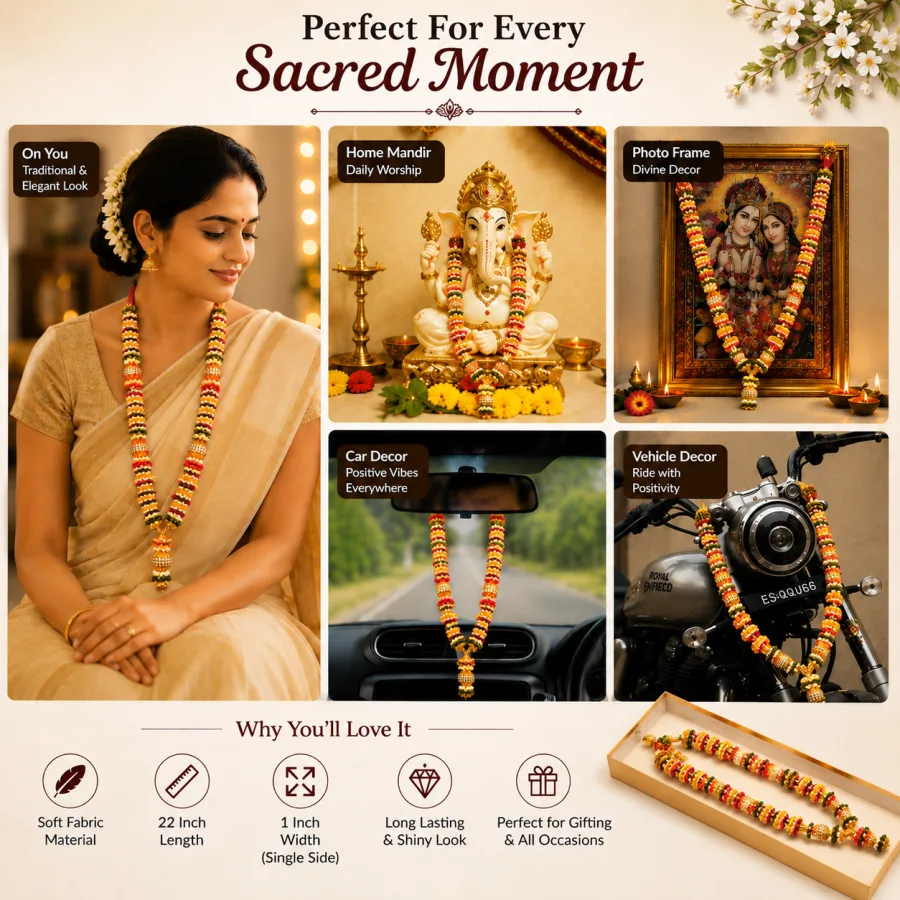 Premium Handmade Satin Ribbon Garland for Photo Frame & God Idol | Artificial Multicolor Mala for Photo Frame, God, Mandir, Murti and Temple