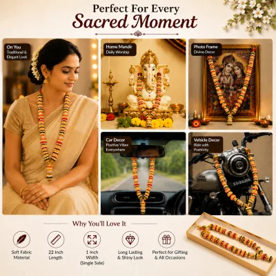 Premium Handmade Satin Ribbon Garland for Photo Frame & God Idol | Artificial Multicolor Mala for Photo Frame, God, Mandir, Murti and Temple alternate view