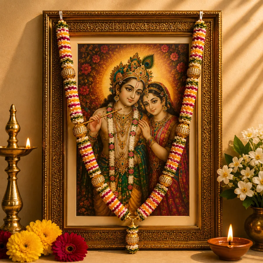 Premium Handmade Satin Ribbon Garland for Photo Frame & God Idol | Artificial Multicolor Mala for Photo Frame, God, Mandir, Murti and Temple