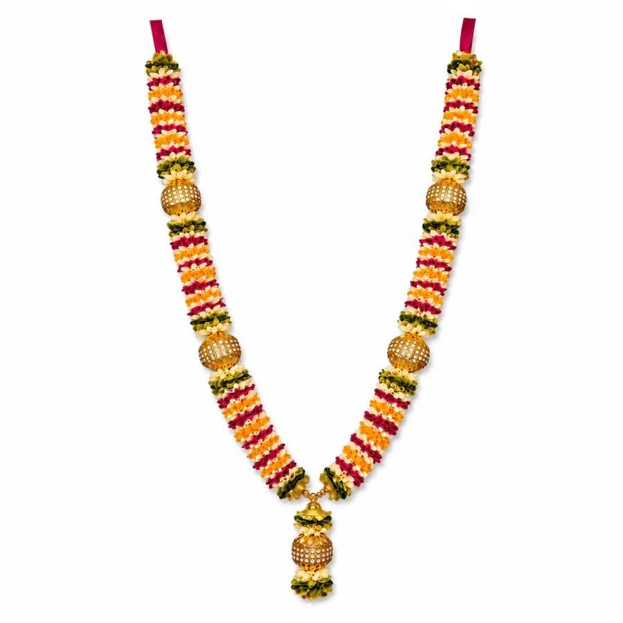 Premium Handmade Satin Ribbon Garland for Photo Frame & God Idol | Artificial Multicolor Mala for Photo Frame, God, Mandir, Murti and Temple