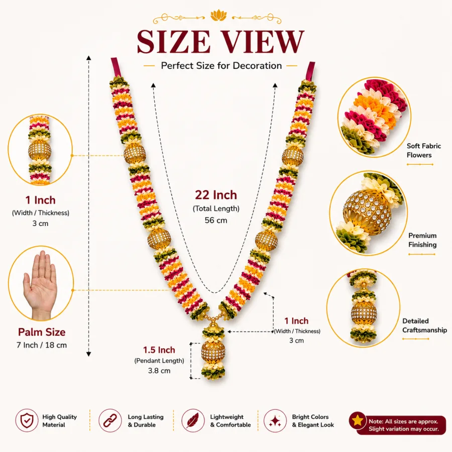 Premium Handmade Satin Ribbon Garland for Photo Frame & God Idol | Artificial Multicolor Mala for Photo Frame, God, Mandir, Murti and Temple