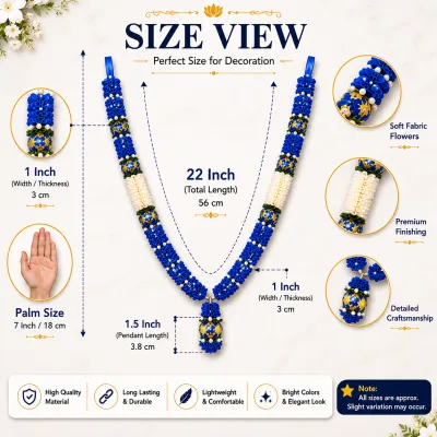 Premium Artificial Photo Frame Mala in Navy Blue & Cream |  Wedding Varmala Garland for God Idol | Soft Fabric Flower Garland alternate view