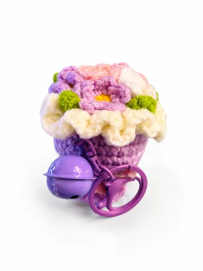 Handmade Crochet Lavender Flower Bouquet Keychain | Soft Purple Crochet Flower Bouquet Key Ring for Women & Girls
