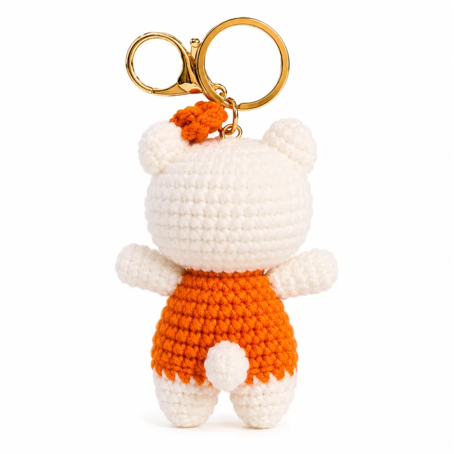 Handmade Crochet Kitty Keychain – Orange & White kitty Keychain Charm