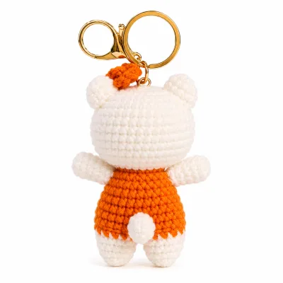 Handmade Crochet Kitty Keychain – Orange & White kitty Keychain Charm