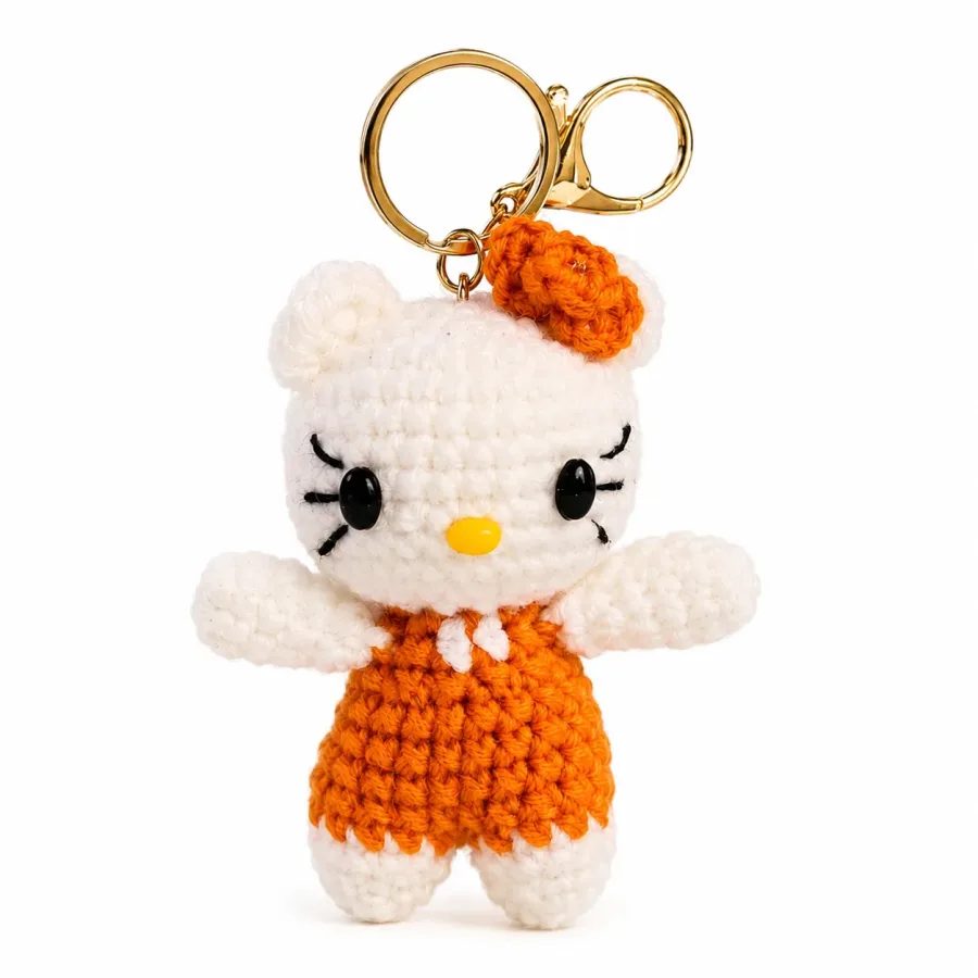 Handmade Crochet Kitty Keychain – Orange & White kitty Keychain Charm