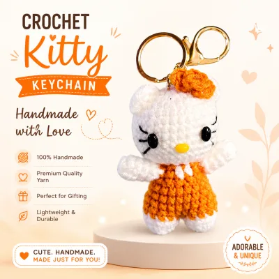 Handmade Crochet Kitty Keychain – Orange & White kitty Keychain Charm