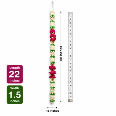 Artificial Flower Mala – Ivory Jasmine & Magenta Orchid Pooja Garland | Handmade Temple Decor Mala, 22 Inch