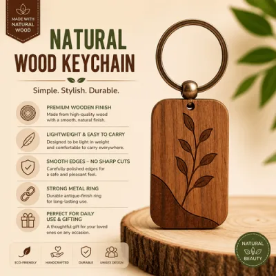 Handmade Wooden Keychain – Eco-Friendly Natural Wood Key Ring for Men, Women & Kids
