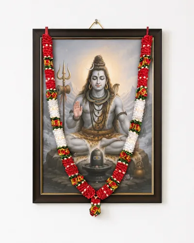 Red White Satin Ribbon Mala 22 Inch Handmade Garland for Pooja Mandir Photo Frame Decoration