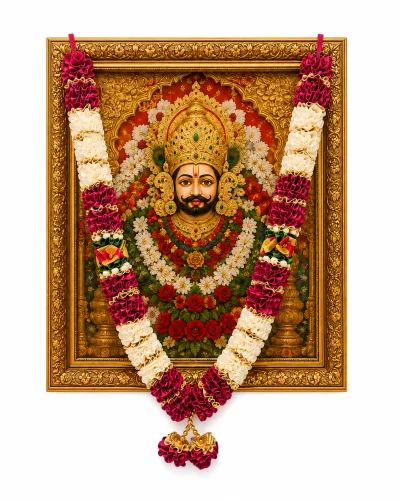 Rani Pink Cream Satin Ribbon Mala 26 Inch Handmade Garland for Pooja Mandir Photo Frame Decoration