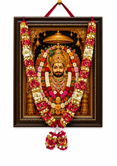 Rani Pink Gold Satin Ribbon Mala 26 Inch Handmade Rose Garland with Pearl Beads for Pooja Mandir Photo Frame Decoration