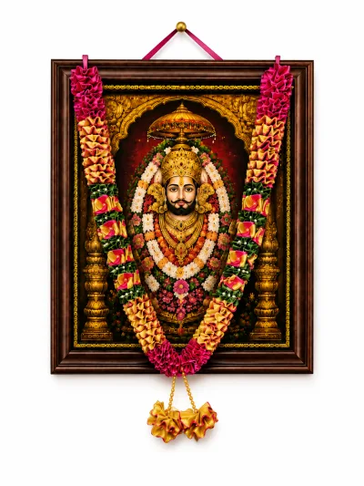 Rani Pink Gold Green Satin Ribbon Mala 26 Inch Handmade Garland for Pooja Mandir Photo Frame Decoration