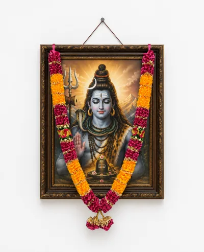 Rani Pink Orange Satin Ribbon Mala 26 Inch Handmade Garland for Pooja Mandir Photo Frame Decoration